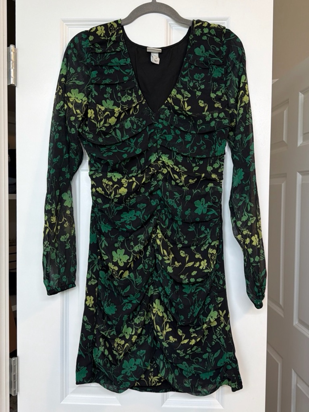 a new day Black Long Sleeve Dress with Green Floral Print